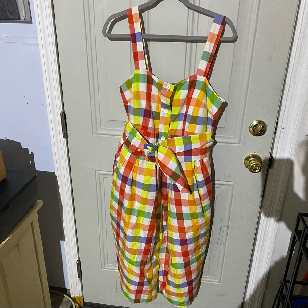 NWT Christopher John Rogers Plaid Wide Strap Belted Dress 12 MIDI Length